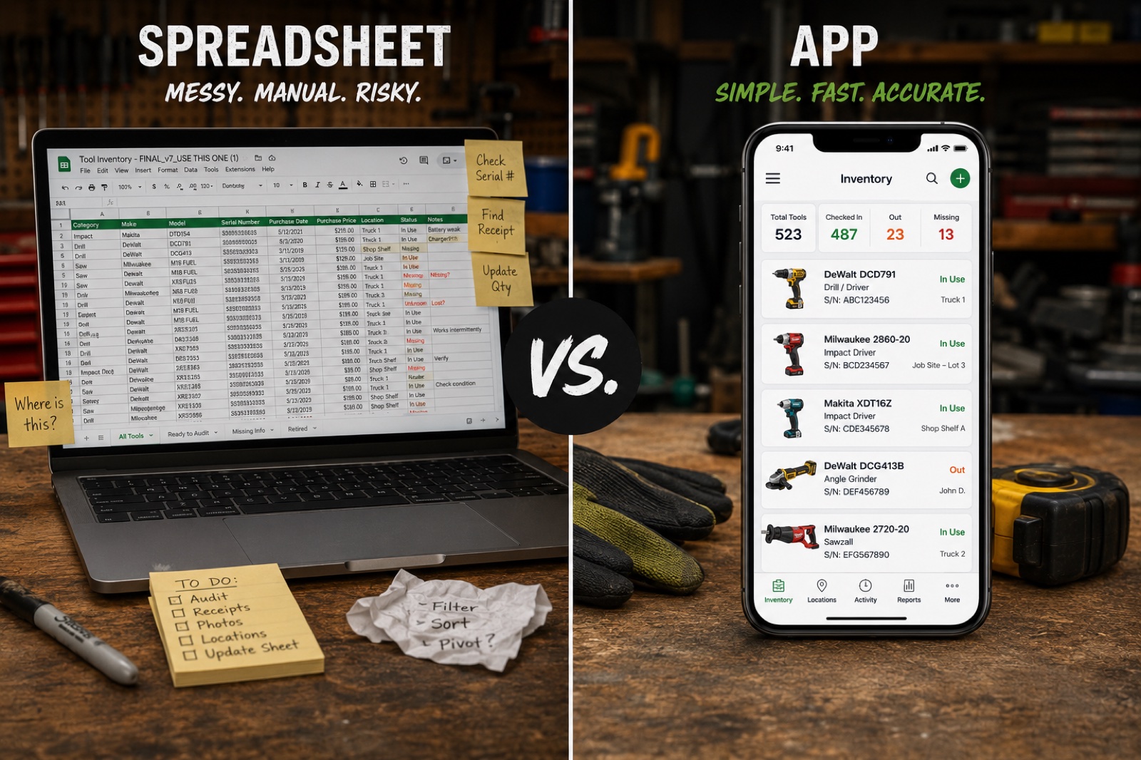 Spreadsheet vs. App: The Best Way to Track Contractor Tools